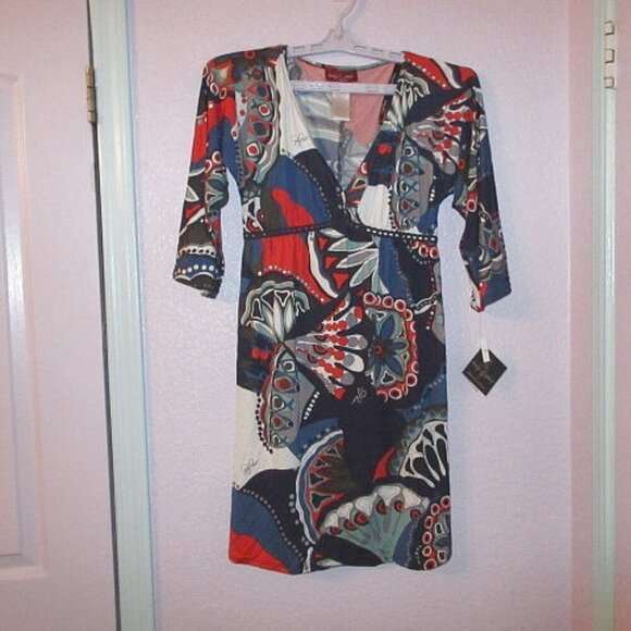 Y2K Vintage BABY PHAT Tunic DRESS Juniors Size M DEEP V 3/4 Sleeves CROCHET Mini - Picture 1 of 11